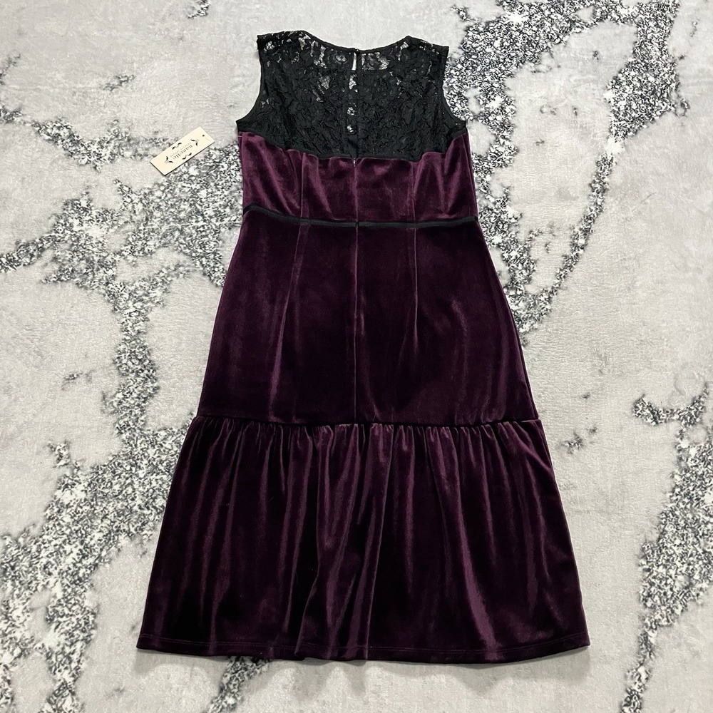 Nanette‎ Lepore Velvet Lace Dress Womens Size 8 Plum Very Black Sleeveless NWT - Picture 6 of 12